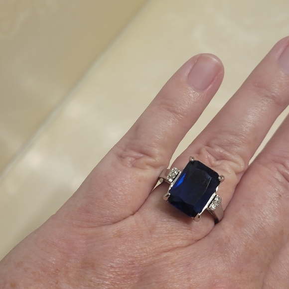 Silver CZ and Sapphire Ring Size 8 - Picture 11 of 11